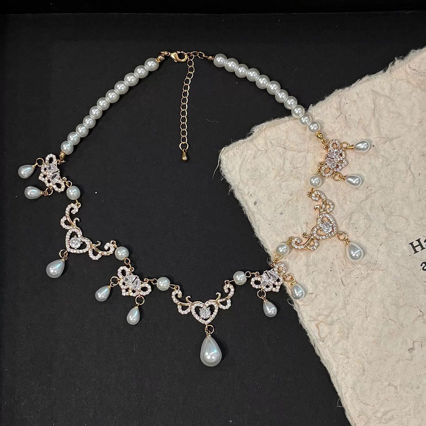 D-0002 Elegant French - Inspired Waterdrop Pearl Necklace with Vintage Charm