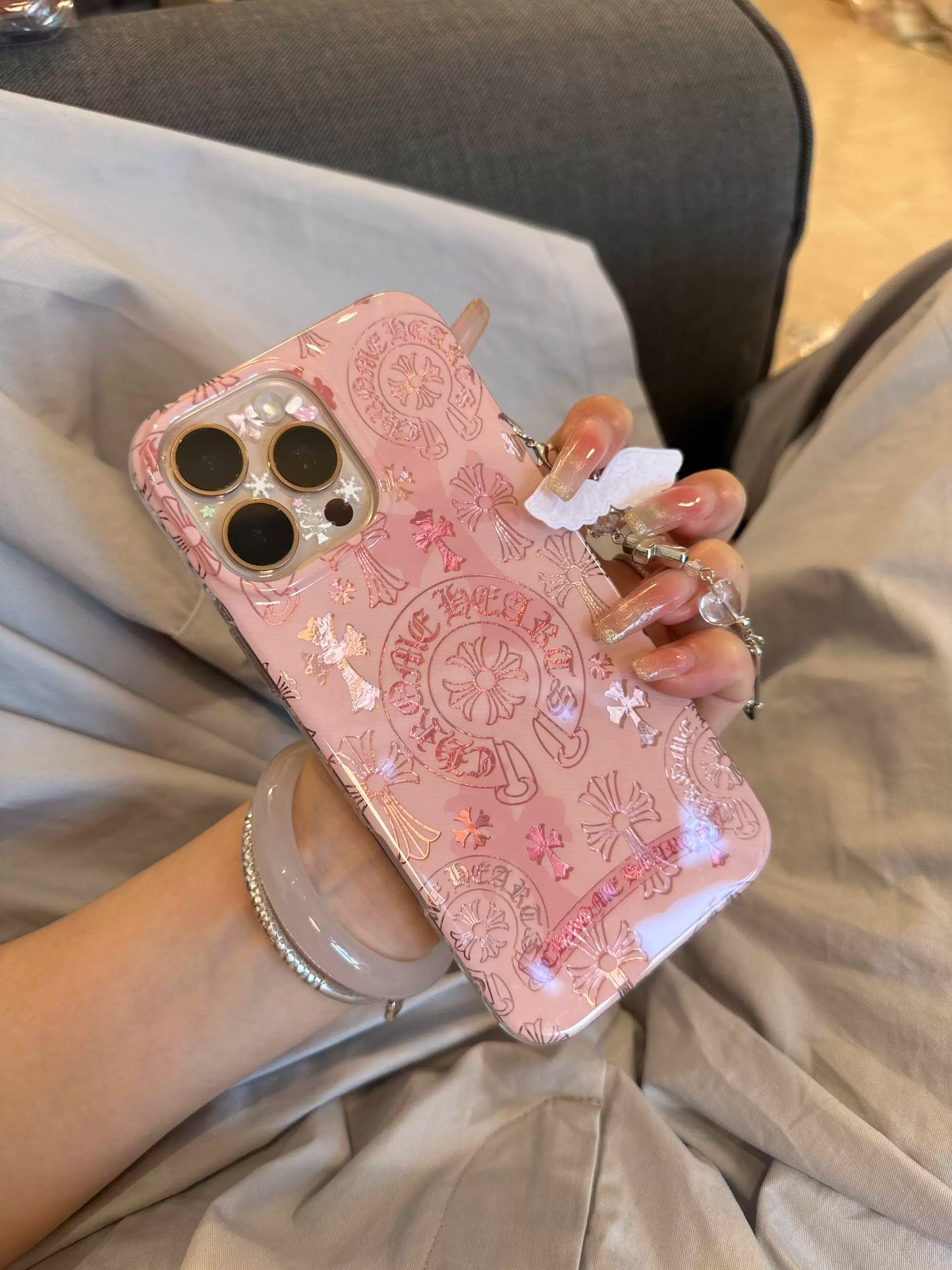 A0030-Cute-Edge Pink and Black Cross Design IPhone Case for iPhone — Compatible with iPhone 17/16/15/14/13 Series (Pro & Pro Max)