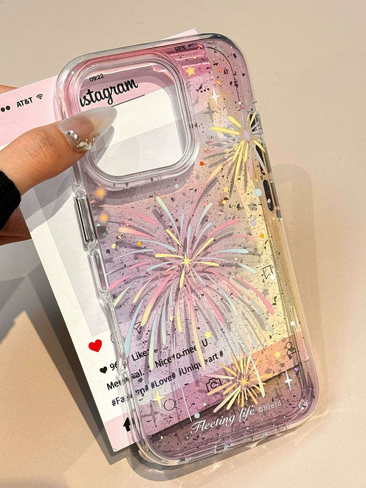 A0033-Translucent Pink Blush Colorful Firework Pattern IPhone Case for iPhone — Compatible with iPhone 17/16/15/14/13 Series (Pro & Pro Max)