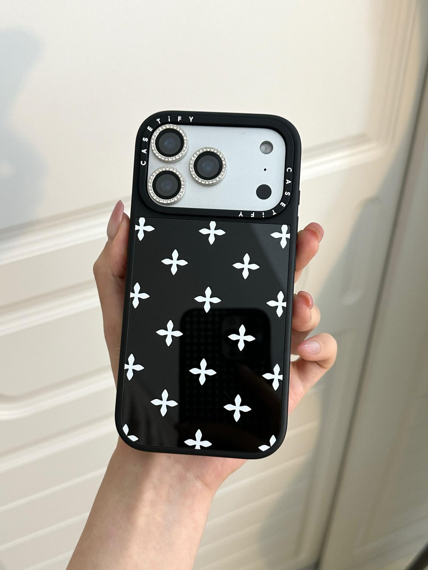 A0021-Black Full Coverage Cross Floral Pattern IPhone Case for iPhone — Compatible with iPhone 17/16/15/14/13 Series (Pro & Pro Max)