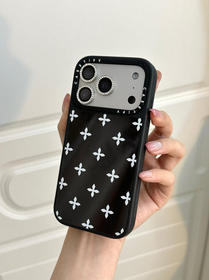 A0021-Black Full Coverage Cross Floral Pattern IPhone Case for iPhone — Compatible with iPhone 17/16/15/14/13 Series (Pro & Pro Max)