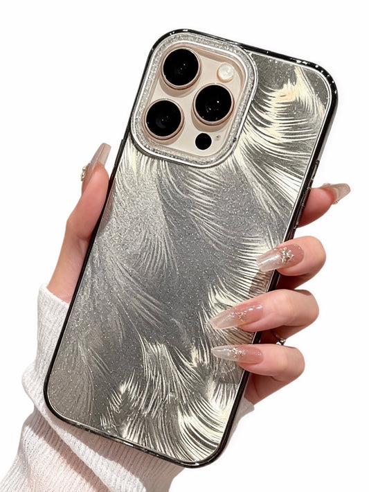 A0034-Glitter and Gold - Foil Feather IPhone Case for iPhone — Compatible with iPhone 17/16/15/14/13 Series (Pro & Pro Max)