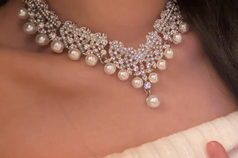 D-0004 Pearl Necklace with Micro Diamond Sparkle | Elegant Everyday Luxury Jewelry
