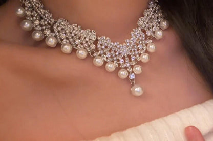 D-0004 Pearl Necklace with Micro Diamond Sparkle | Elegant Everyday Luxury Jewelry
