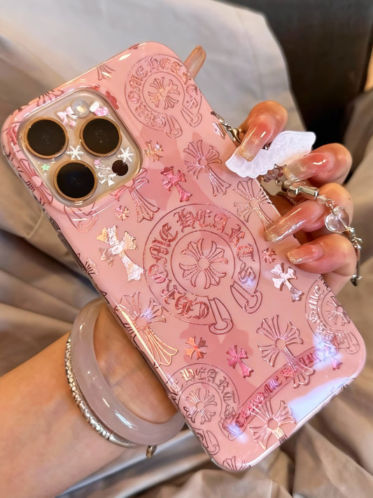 A0030-Cute-Edge Pink and Black Cross Design IPhone Case for iPhone — Compatible with iPhone 17/16/15/14/13 Series (Pro & Pro Max)