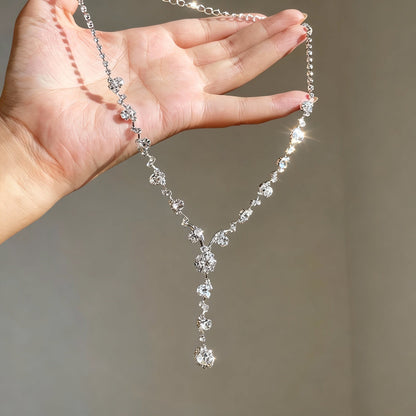 D-0001 Elegant French - Inspired Y - Necklace with Exquisite Zircon Embellishments