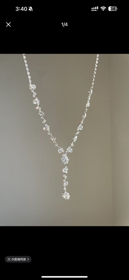 D-0001 Elegant French - Inspired Y - Necklace with Exquisite Zircon Embellishments