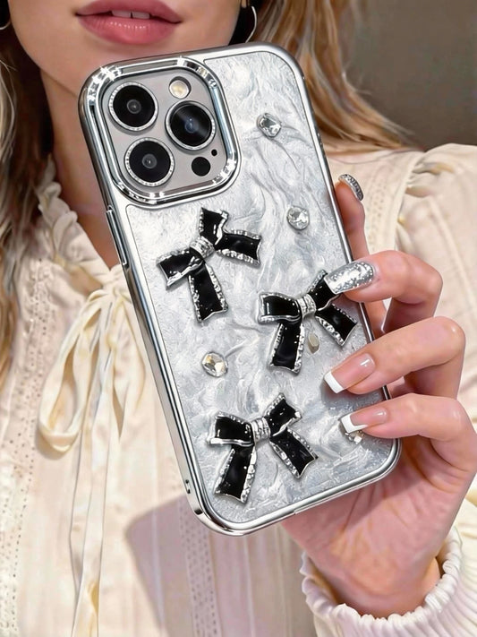 A0014-Luxury 3D Black Bow with Rhinestones IPhone Case for iPhone — Compatible with iPhone 17/16/15/14/13 Series (Pro & Pro Max)