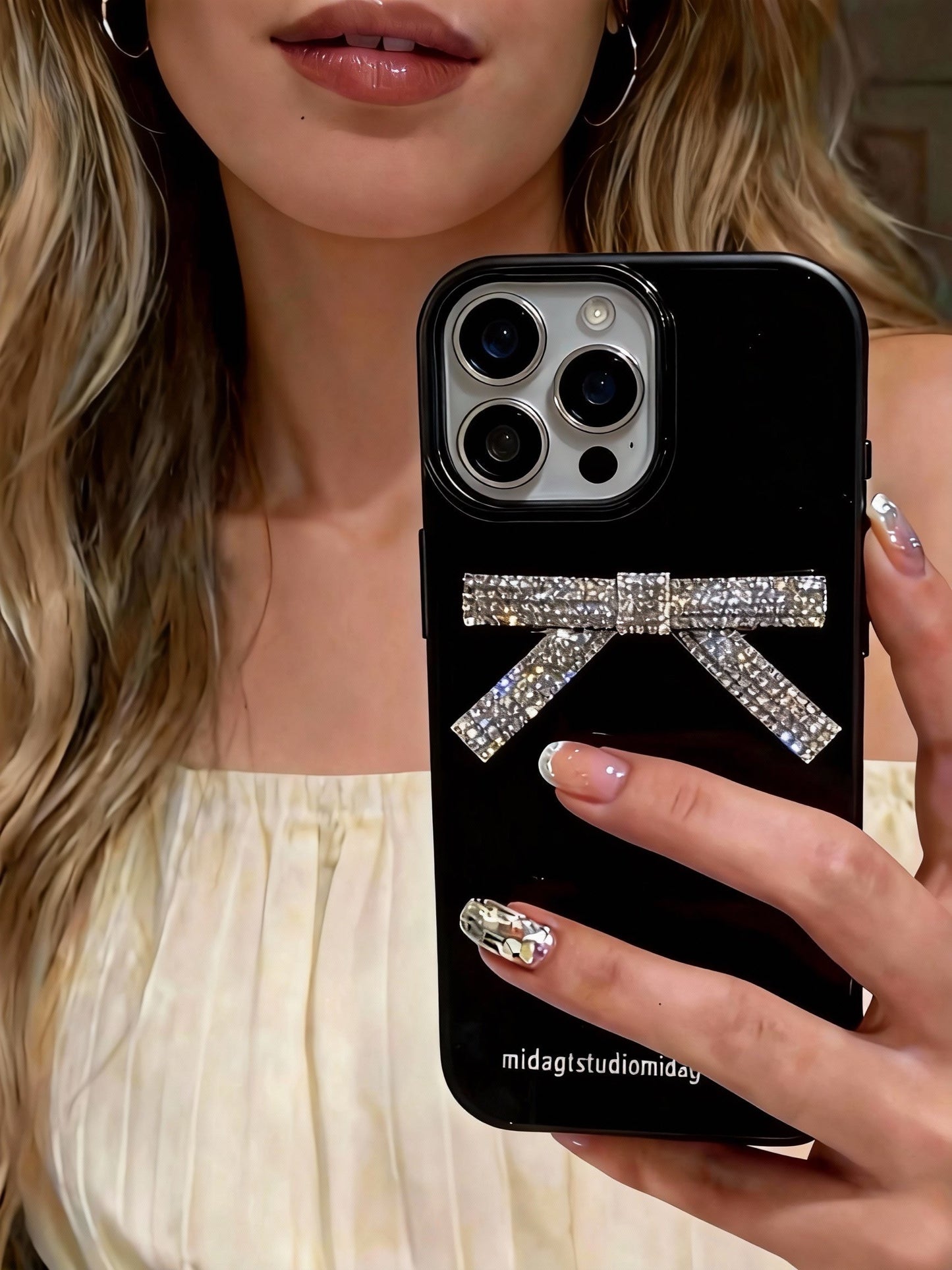 A0027-Rhinestone Bowknot IPhone Case for iPhone — Compatible with iPhone 17/16/15/14/13 Series (Pro & Pro Max)