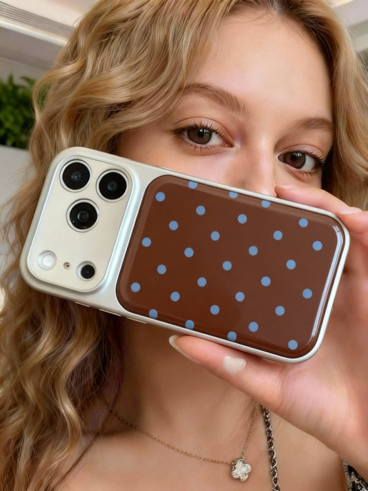 A0023-Vintage Brown & Blue Polka Dot Pattern IPhone Case for iPhone — Compatible with iPhone 17/16/15/14/13 Series (Pro & Pro Max)