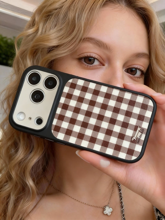 A0015-Minimalist Brown Plaid Phone Case IPhone Case for iPhone — Compatible with iPhone 17/16/15/14/13 Series (Pro & Pro Max)