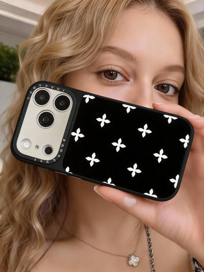 A0021-Black Full Coverage Cross Floral Pattern IPhone Case for iPhone — Compatible with iPhone 17/16/15/14/13 Series (Pro & Pro Max)