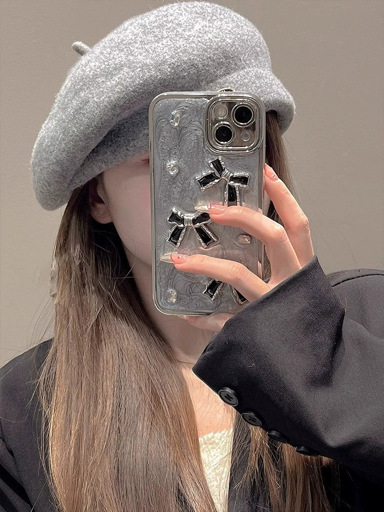 A0014-Luxury 3D Black Bow with Rhinestones IPhone Case for iPhone — Compatible with iPhone 17/16/15/14/13 Series (Pro & Pro Max)