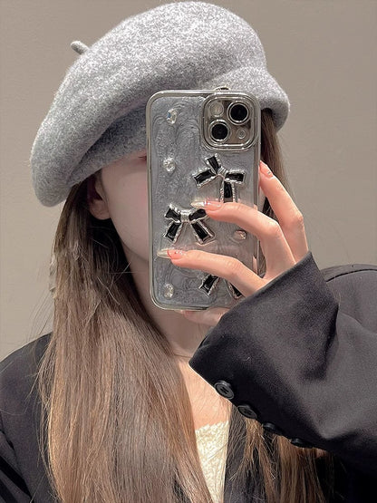 A0014-Luxury 3D Black Bow with Rhinestones IPhone Case for iPhone — Compatible with iPhone 17/16/15/14/13 Series (Pro & Pro Max)