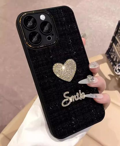 A0005-Heart Rhinestone Phone Case with Pearl Phone Chain IPhone Case for iPhone — Compatible with iPhone 17/16/15/14/13 Series (Pro & Pro Max)