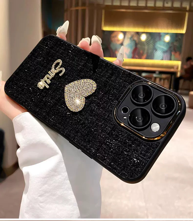 A0005-Heart Rhinestone Phone Case with Pearl Phone Chain IPhone Case for iPhone — Compatible with iPhone 17/16/15/14/13 Series (Pro & Pro Max)