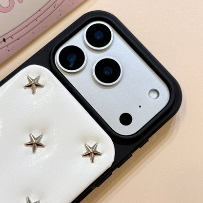 A0019-Luxury Leather Silver Star IPhone Case for iPhone — Compatible with iPhone 17/16/15/14/13 Series (Pro & Pro Max)