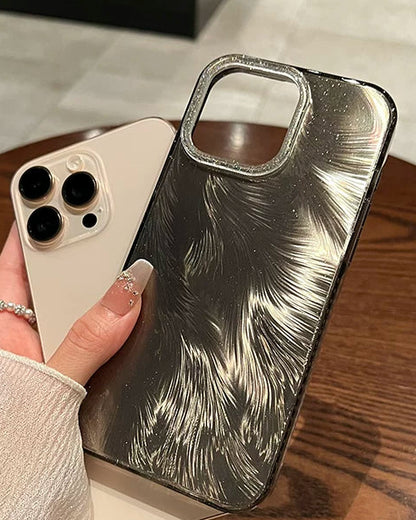 A0034-Glitter and Gold - Foil Feather IPhone Case for iPhone — Compatible with iPhone 17/16/15/14/13 Series (Pro & Pro Max)