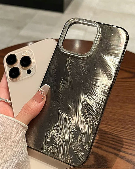 A0034-Glitter and Gold - Foil Feather IPhone Case for iPhone — Compatible with iPhone 17/16/15/14/13 Series (Pro & Pro Max)