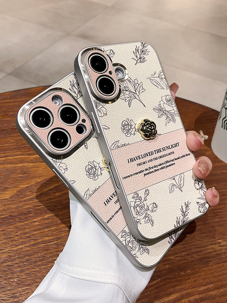 A0006-Sketch Camellia Phone Case with Pearl Rhinestone Chain IPhone Case for iPhone — Compatible with iPhone 17/16/15/14/13 Series (Pro & Pro Max)