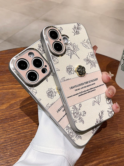 A0006-Sketch Camellia Phone Case with Pearl Rhinestone Chain IPhone Case for iPhone — Compatible with iPhone 17/16/15/14/13 Series (Pro & Pro Max)