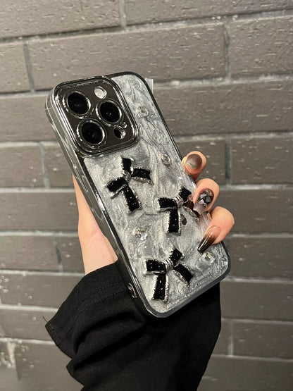 A0014-Luxury 3D Black Bow with Rhinestones IPhone Case for iPhone — Compatible with iPhone 17/16/15/14/13 Series (Pro & Pro Max)