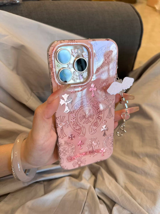 A0030-Cute-Edge Pink and Black Cross Design IPhone Case for iPhone — Compatible with iPhone 17/16/15/14/13 Series (Pro & Pro Max)