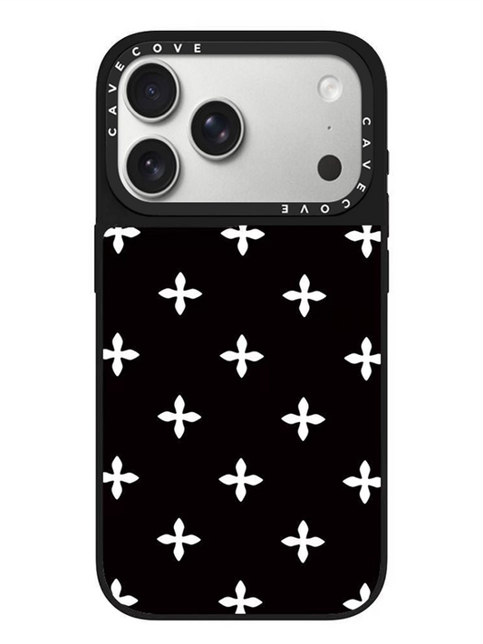 A0021-Black Full Coverage Cross Floral Pattern IPhone Case for iPhone — Compatible with iPhone 17/16/15/14/13 Series (Pro & Pro Max)