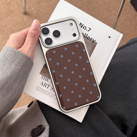 A0023-Vintage Brown & Blue Polka Dot Pattern IPhone Case for iPhone — Compatible with iPhone 17/16/15/14/13 Series (Pro & Pro Max)