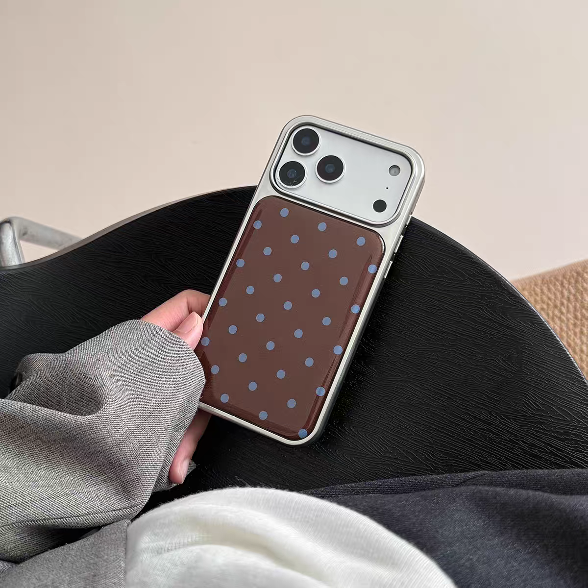 A0023-Vintage Brown & Blue Polka Dot Pattern IPhone Case for iPhone — Compatible with iPhone 17/16/15/14/13 Series (Pro & Pro Max)