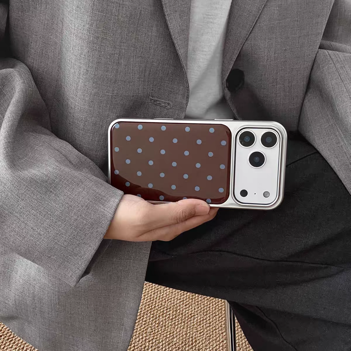 A0023-Vintage Brown & Blue Polka Dot Pattern IPhone Case for iPhone — Compatible with iPhone 17/16/15/14/13 Series (Pro & Pro Max)
