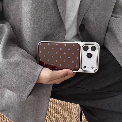 A0023-Vintage Brown & Blue Polka Dot Pattern IPhone Case for iPhone — Compatible with iPhone 17/16/15/14/13 Series (Pro & Pro Max)