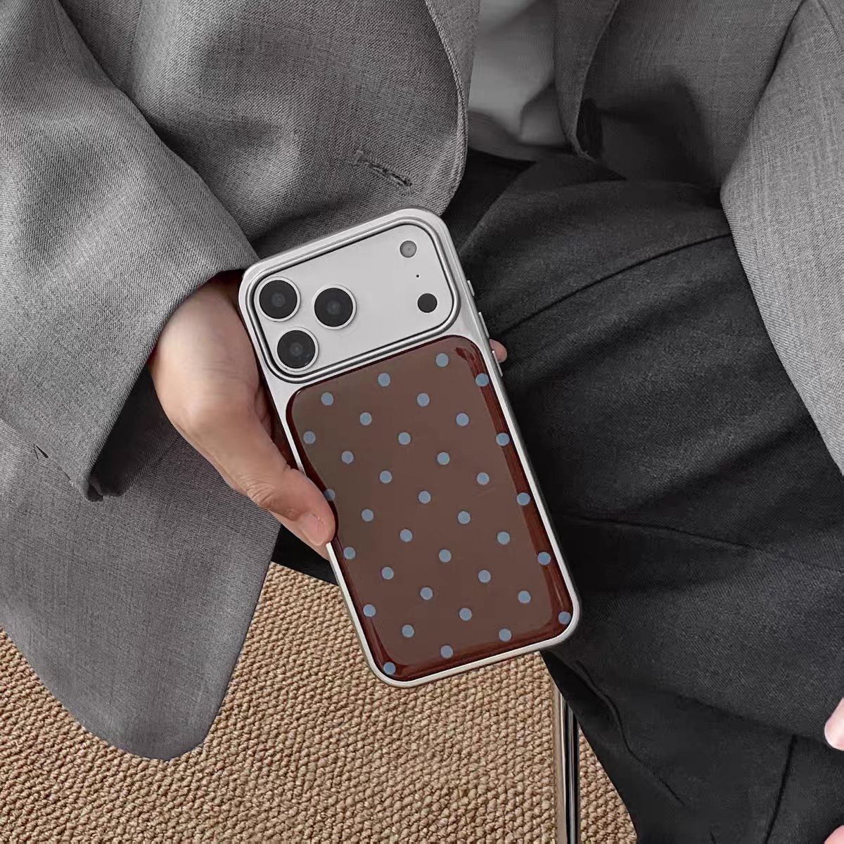 A0023-Vintage Brown & Blue Polka Dot Pattern IPhone Case for iPhone — Compatible with iPhone 17/16/15/14/13 Series (Pro & Pro Max)