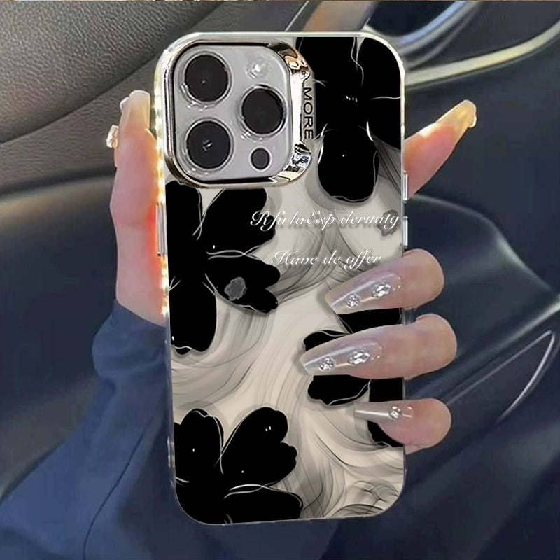 A0004-Black Ink Wash Floral Pattern IPhone Case for iPhone — Compatible with iPhone 17/16/15/14/13 Series (Pro & Pro Max)
