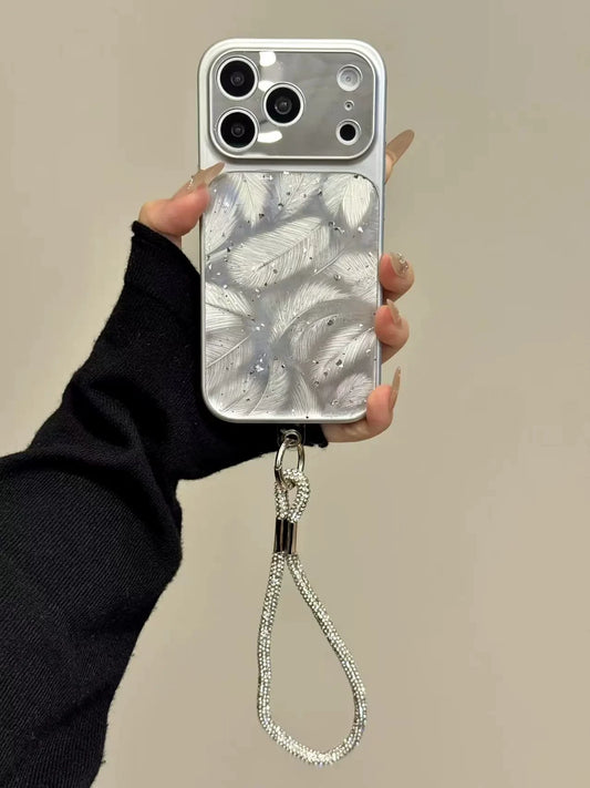 A0025-Luxury Glitter Silver Feather Design IPhone Case for iPhone — Compatible with iPhone 17/16/15/14/13 Series (Pro & Pro Max)