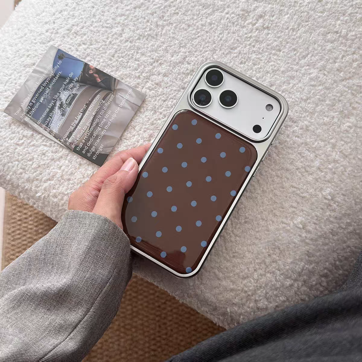 A0023-Vintage Brown & Blue Polka Dot Pattern IPhone Case for iPhone — Compatible with iPhone 17/16/15/14/13 Series (Pro & Pro Max)