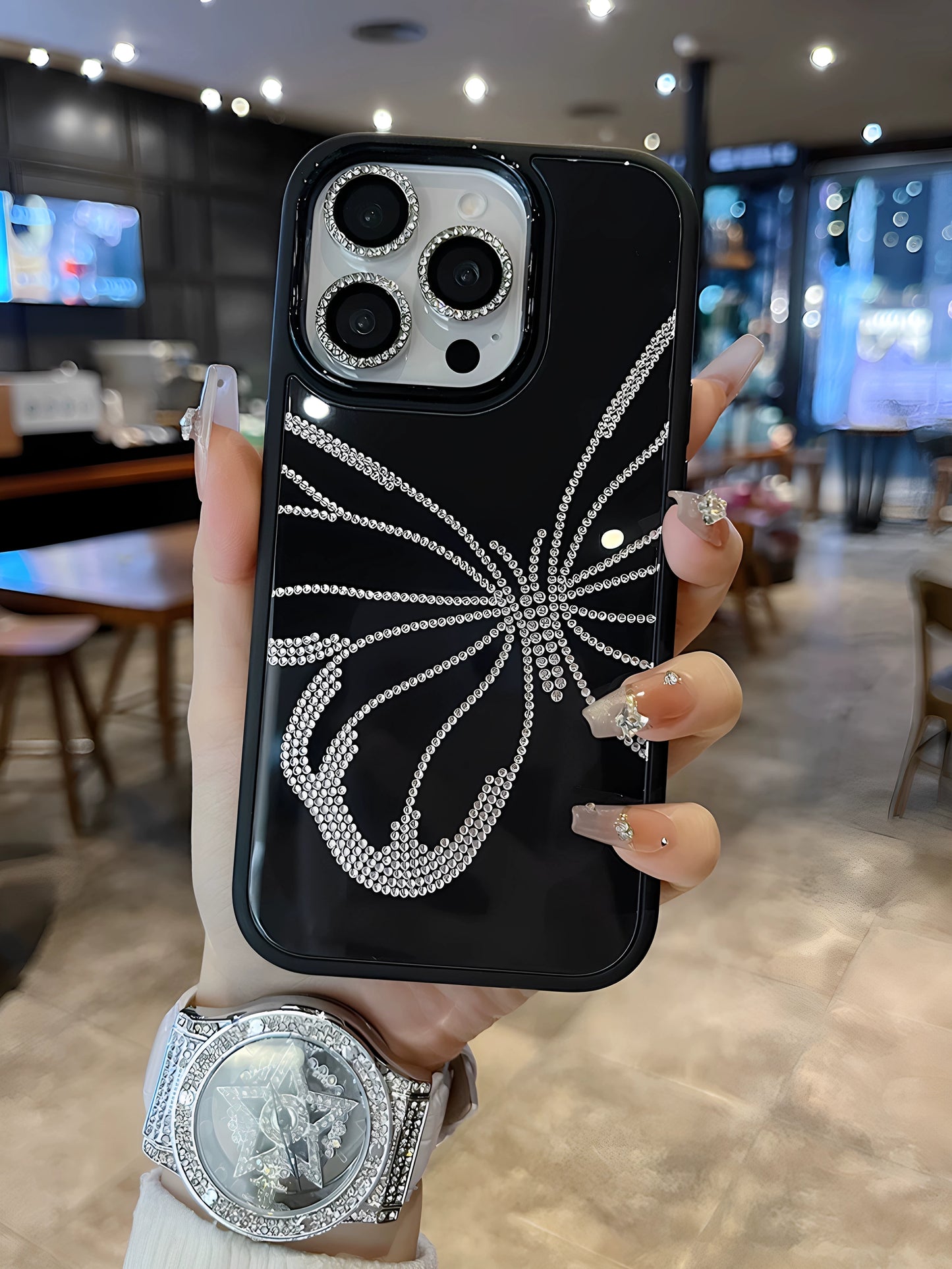 A0017-Elegant White-Stitched Butterfly IPhone Case for iPhone — Compatible with iPhone 17/16/15/14/13 Series (Pro & Pro Max)