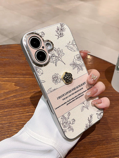 A0006-Sketch Camellia Phone Case with Pearl Rhinestone Chain IPhone Case for iPhone — Compatible with iPhone 17/16/15/14/13 Series (Pro & Pro Max)