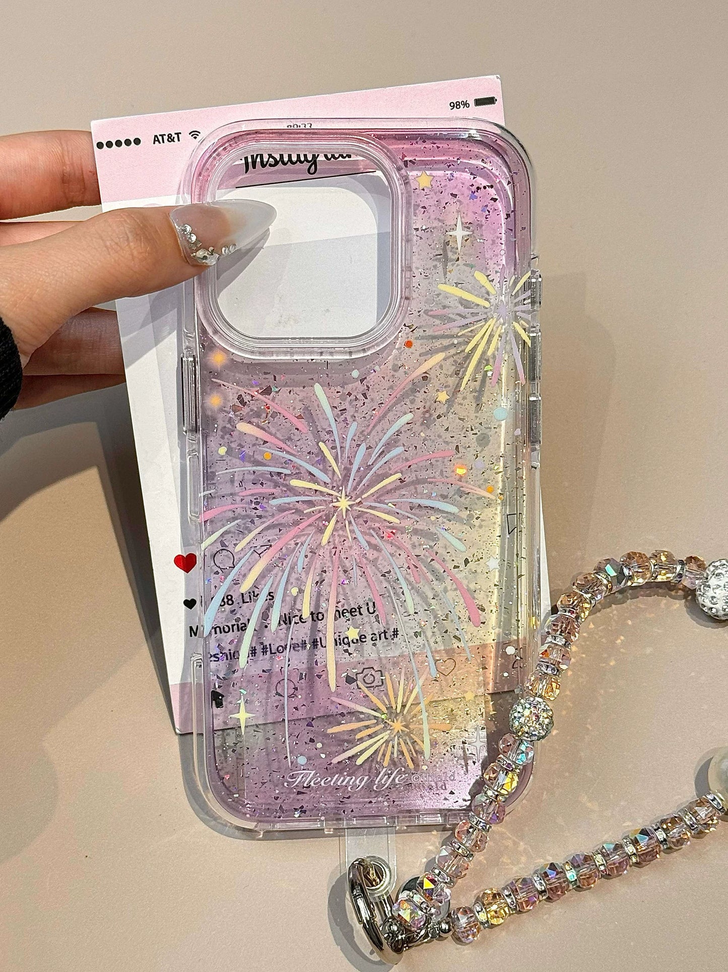A0033-Translucent Pink Blush Colorful Firework Pattern  IPhone Case for iPhone — Compatible with iPhone 17/16/15/14/13 Series (Pro & Pro Max)
