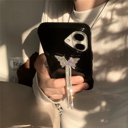 A0013-Rhinestone Tassel Butterfly Soft Case IPhone Case for iPhone — Compatible with iPhone 17/16/15/14/13 Series (Pro & Pro Max)