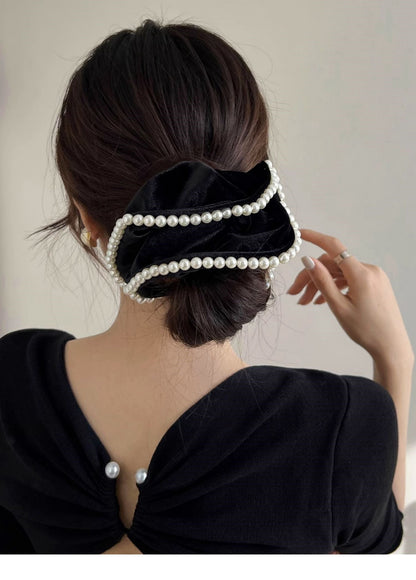 C-0002 Exquisite Hair Accessory - Velvet Hair Scrunchie with Delicate Pearls