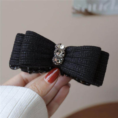B-0005 Elegant Velvet Bow Adorned Hair Accessory - Premium Vertical Banana Clip