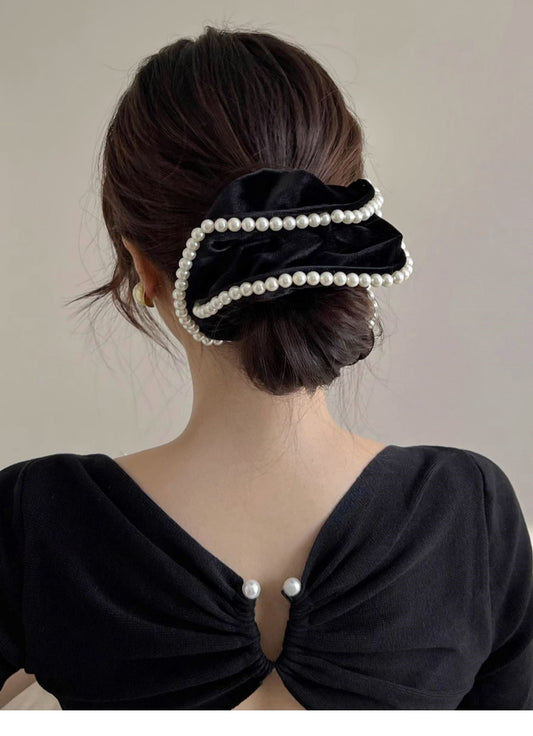 C-0002 Exquisite Hair Accessory - Velvet Hair Scrunchie with Delicate Pearls
