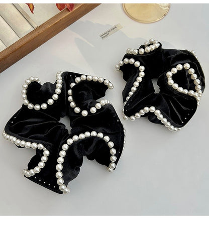 C-0002 Exquisite Hair Accessory - Velvet Hair Scrunchie with Delicate Pearls