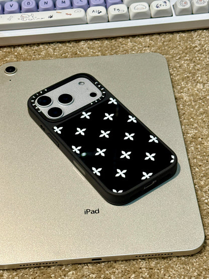 A0021-Black Full Coverage Cross Floral Pattern IPhone Case for iPhone — Compatible with iPhone 17/16/15/14/13 Series (Pro & Pro Max)