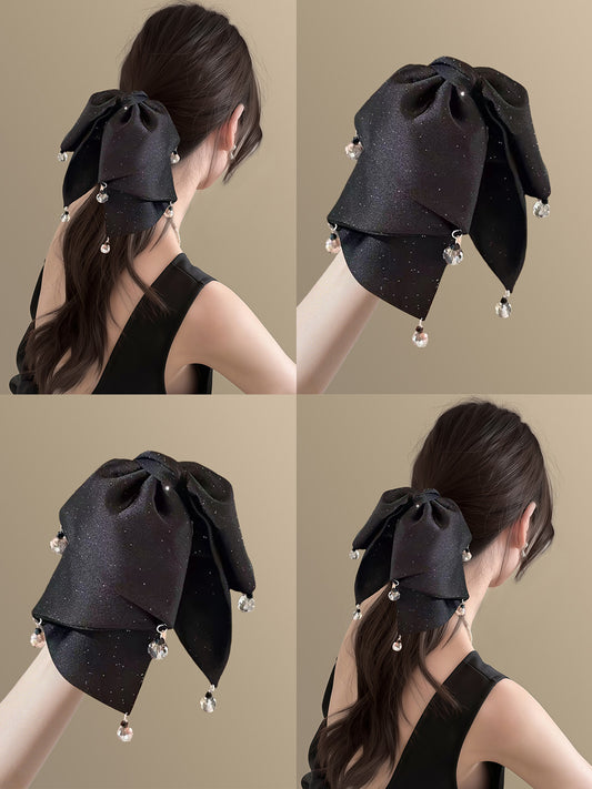 B-0006 Elegant Bow - Shaped Hairpin with Exquisite Bead - Embellished Tassels