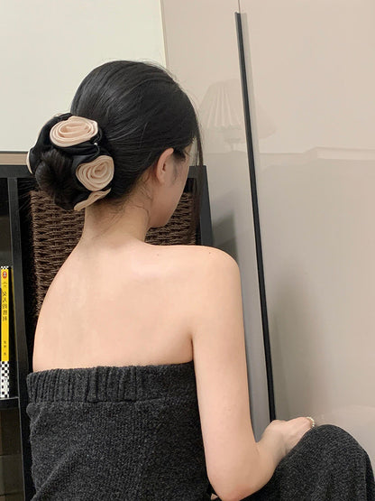 C-0001 Elegant French - Inspired Scrunchie with Three - Dimensional Flower Buds and Exquisite Pearls