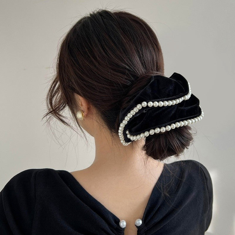 C-0002 Exquisite Hair Accessory - Velvet Hair Scrunchie with Delicate Pearls
