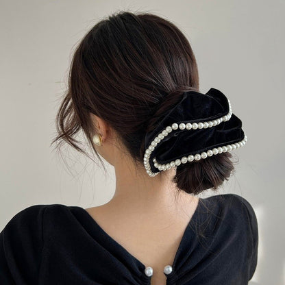 C-0002 Exquisite Hair Accessory - Velvet Hair Scrunchie with Delicate Pearls