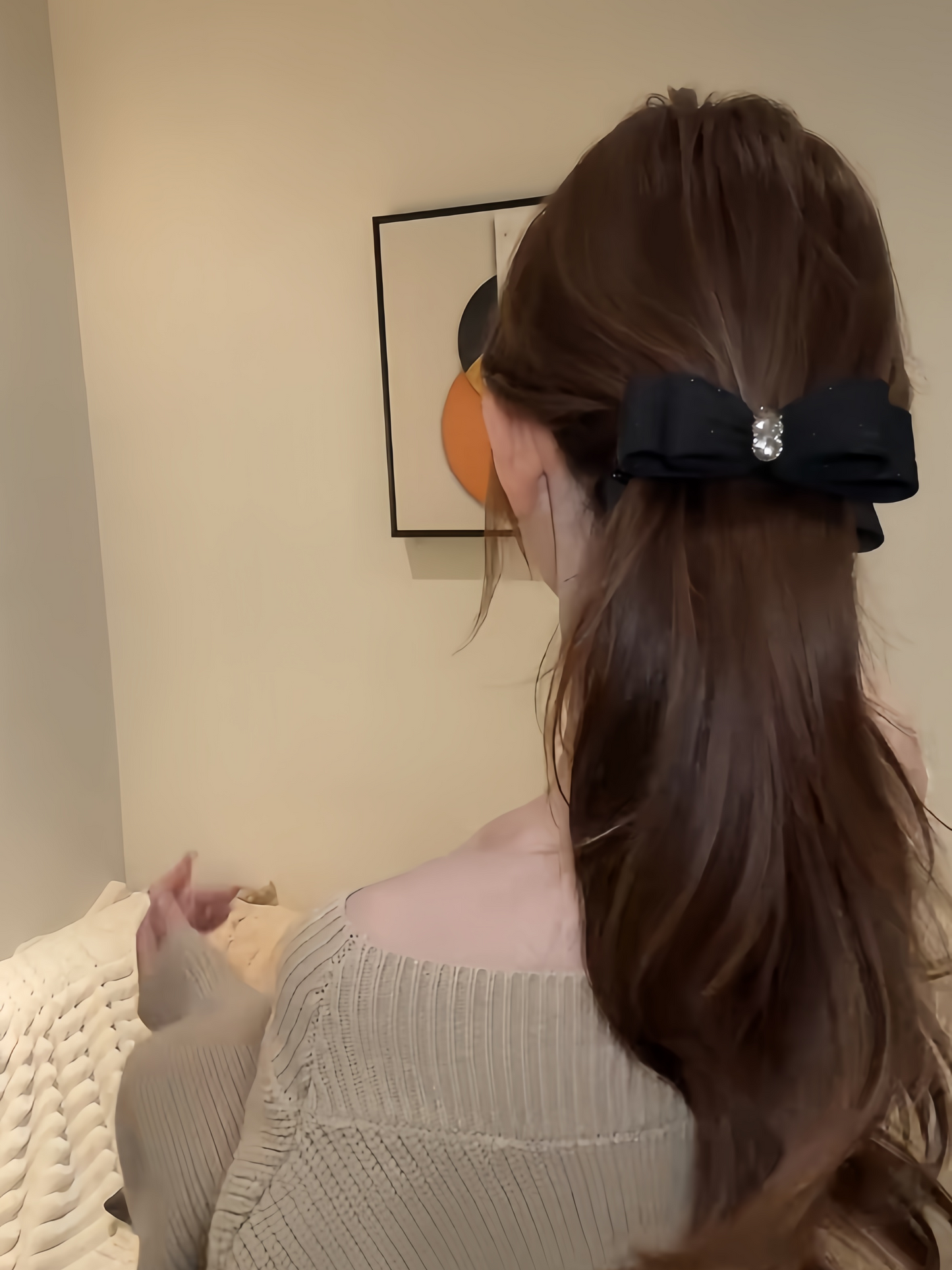 B-0005 Elegant Velvet Bow Adorned Hair Accessory - Premium Vertical Banana Clip